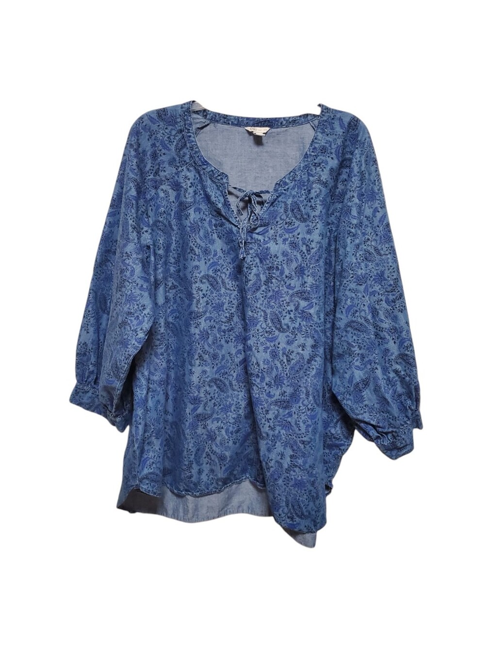 Cato Denim Top Lyocell Blend Paisley Floral Peasant 22/24W